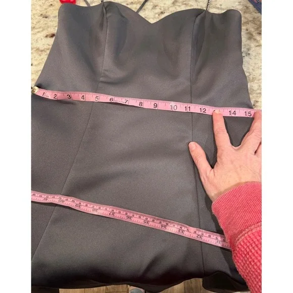 Alfred Angelo Charcoal Satin Embellished rhinestone Strap Dress Size 4 - Picture 10 of 11